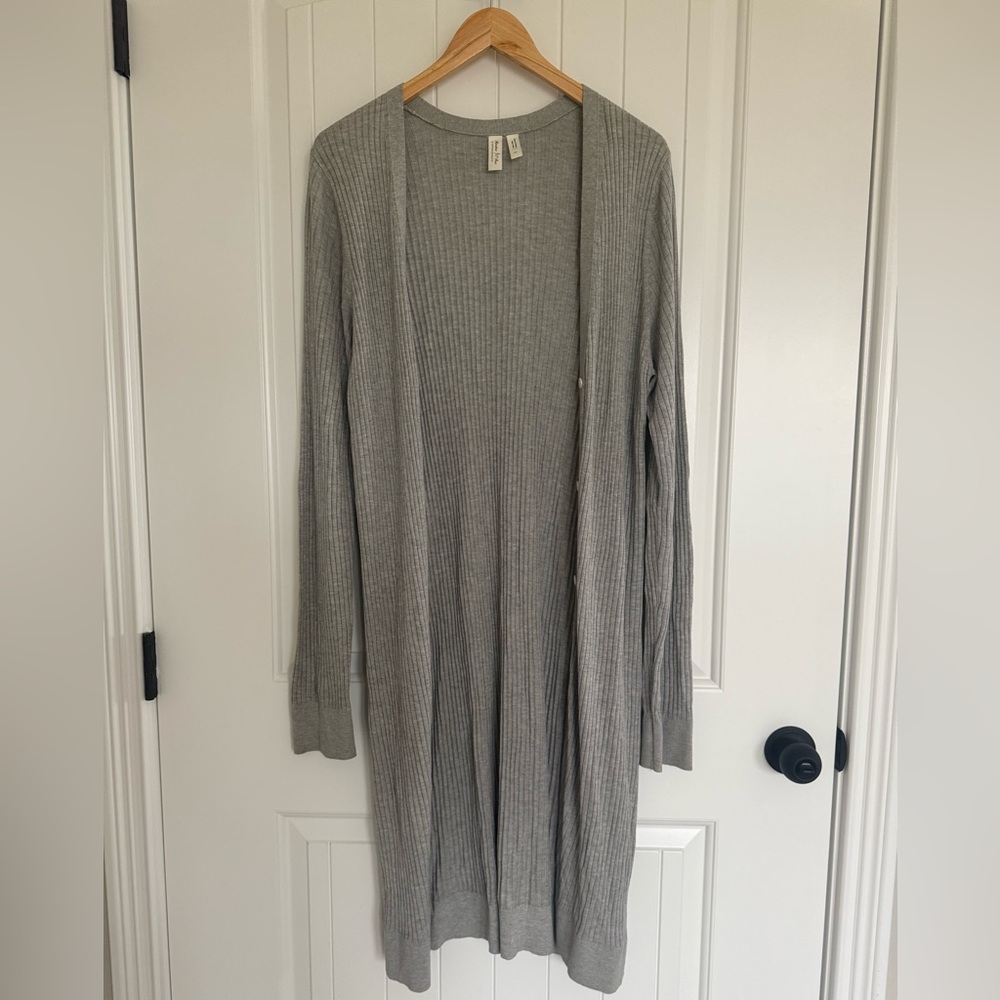 Anthropologie Meadow Rue Gray Cali Ribbed Button-Down Midi Cardigan Sweater XL - Picture 2 of 11